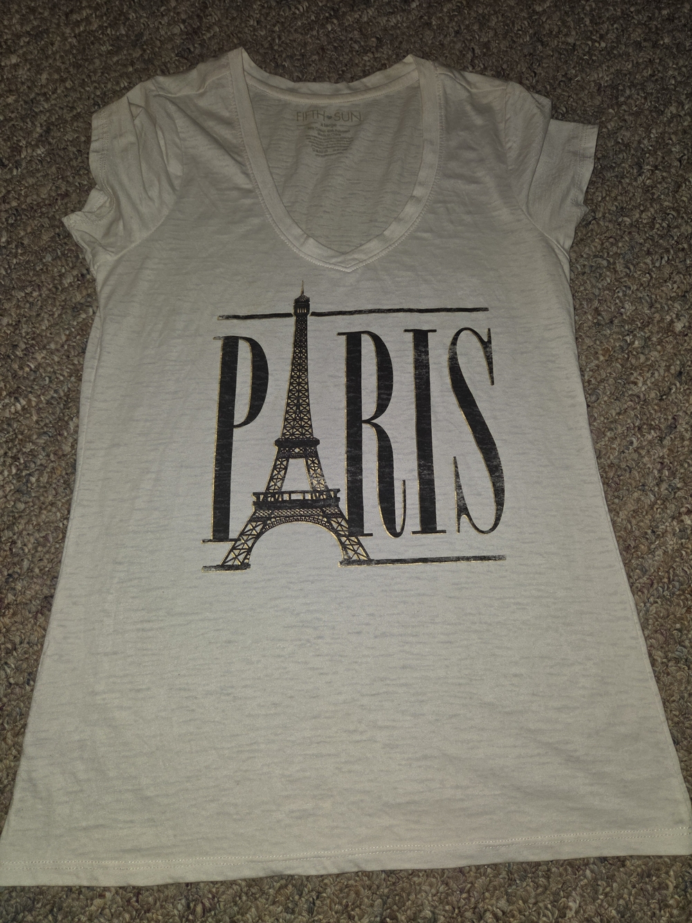 Fifth Sun White V-Neck Paris Eiffel Graphic Tee